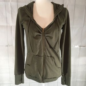 American Rag hooded cardigan lg army green zip up